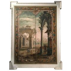 Fine Venetian Two Fold Painted Screen /Painting in a Kent Style Frame