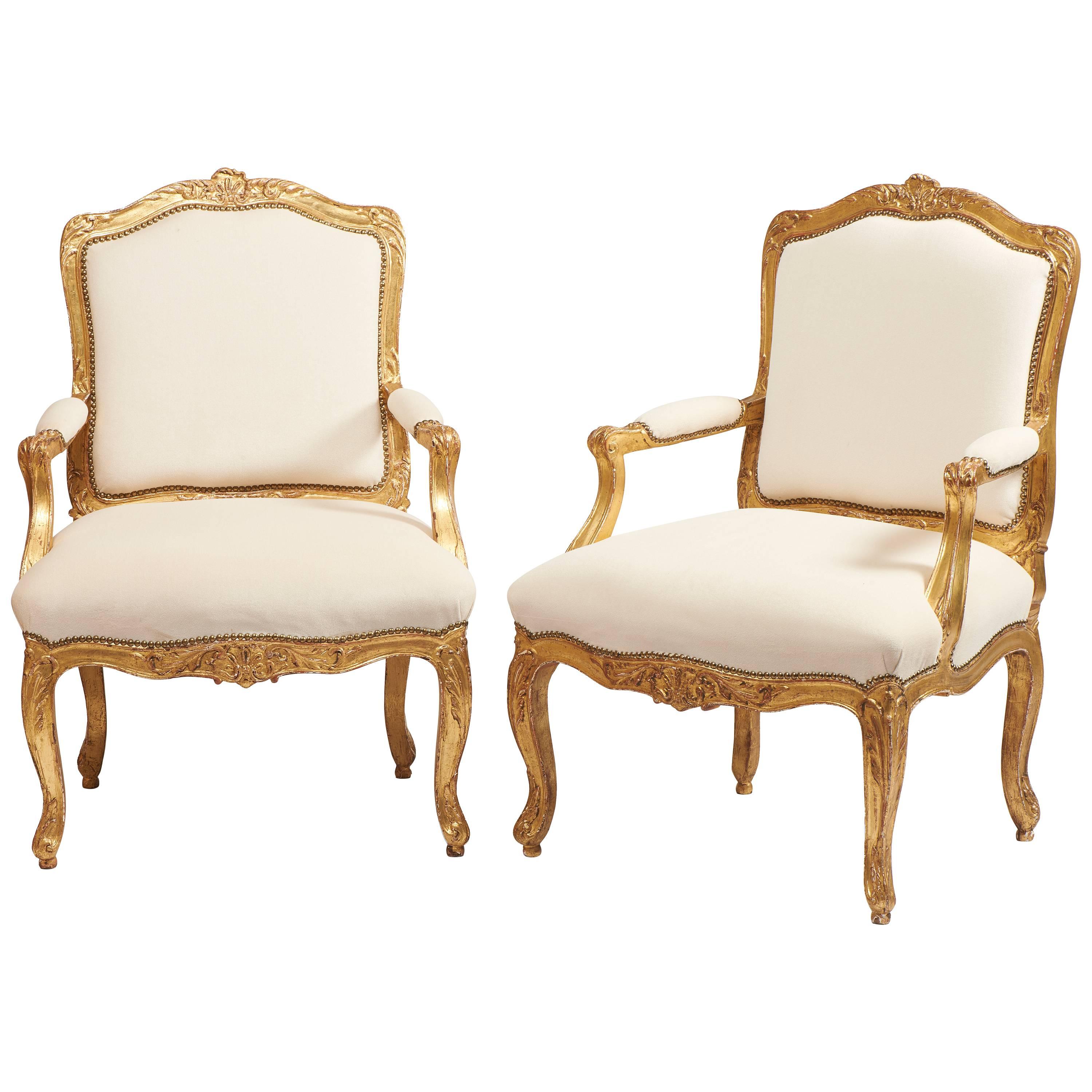 19th Century Pair of Giltwood French Fauteuils