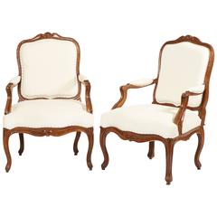 French Louis XV Pair of Chairs or Fauteuils