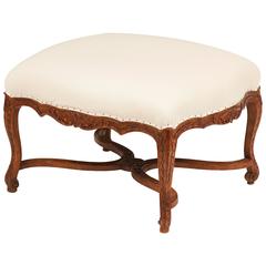 Louis XV Walnut Carved Stool from 18th Century Decorated with Foliage Motifs