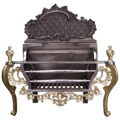 Antique Brass and Steel Fireplace Fire Basket in the Chippendale Manner