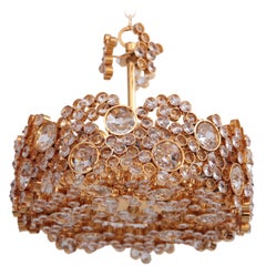 Outstanding Gilded Brass and Crystal Glass Encrusted Chandelier by Palwa
