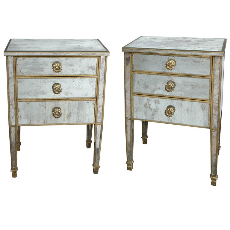 Pair of Regency Mirrored Night / End Tables Having Three Drawers at 1stdibs