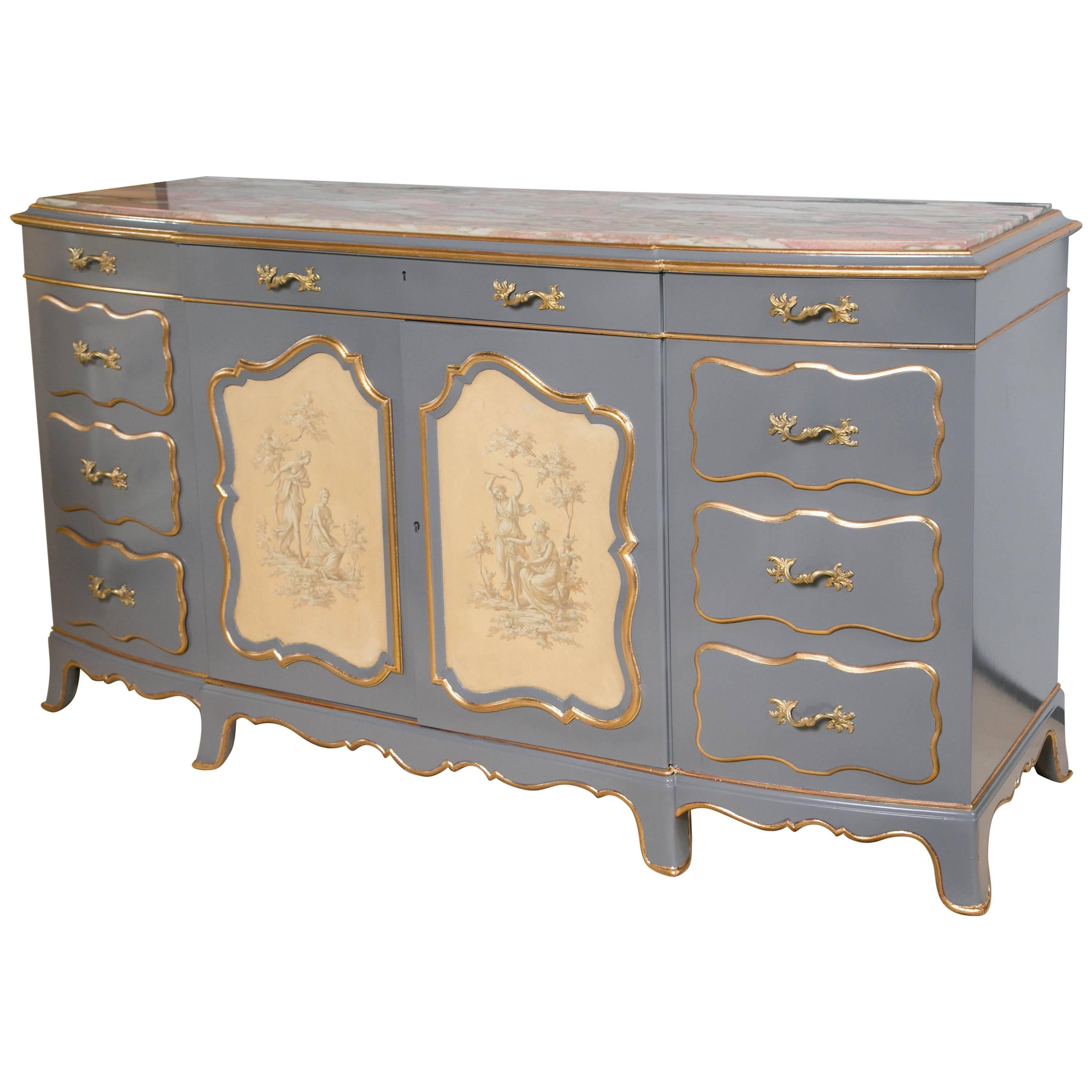 Venetian Marble-Top Painted Hollywood Regency Style Sideboard A One Of A Kind