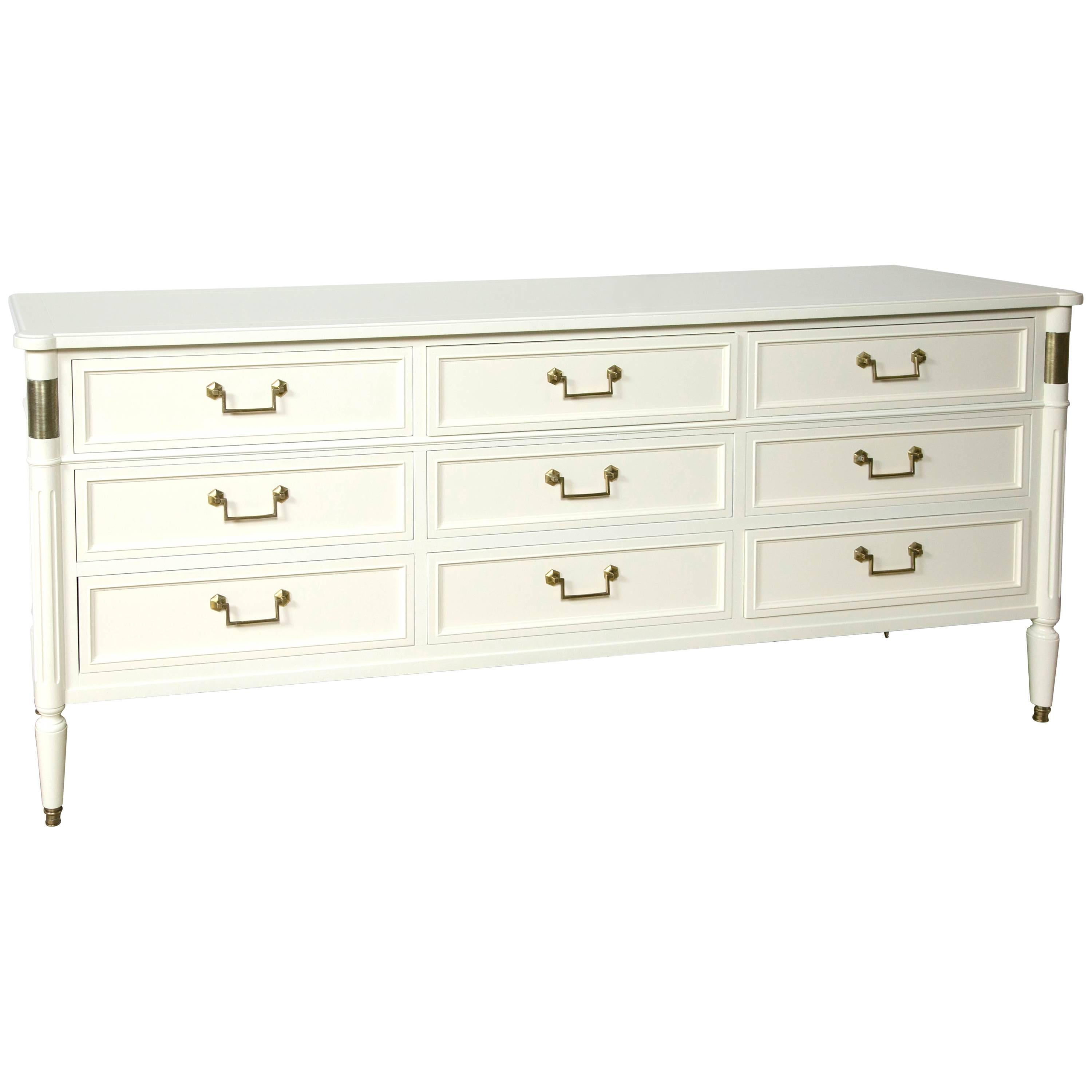 Baker Furniture Company White Lacquered Nine-Drawer Dresser or Commode