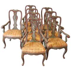 Superb Set of Eight Painted Tuscan Armchairs