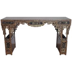 19th Century Chinese Lacquered Console, Drawers and Double Doors on Sides