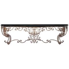 19th Century French Iron Console with Crusty Base and Belgian Black Marble Top