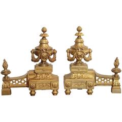 19th Century French Gilt Bronze Chenets. 6