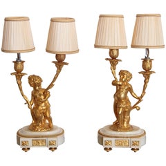 Bronze Dore' Cherub Lamps, 19th Century, French