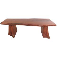 Vintage Rustic Wooden Bench, Sculpted Live Edge Treetrunk 8