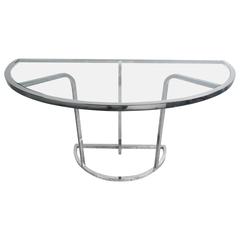 Vintage Modern Demilune Hall Table, Mid-Century Chrome and Glass Console