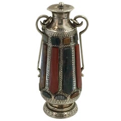 Antique Silver and Specimen Agate Mounted Scent Flask, Late 19th Century