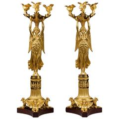 Antique Pair of Empire Gilt Bronze Candelabra Attributed to Pierre-Philippe Thomire