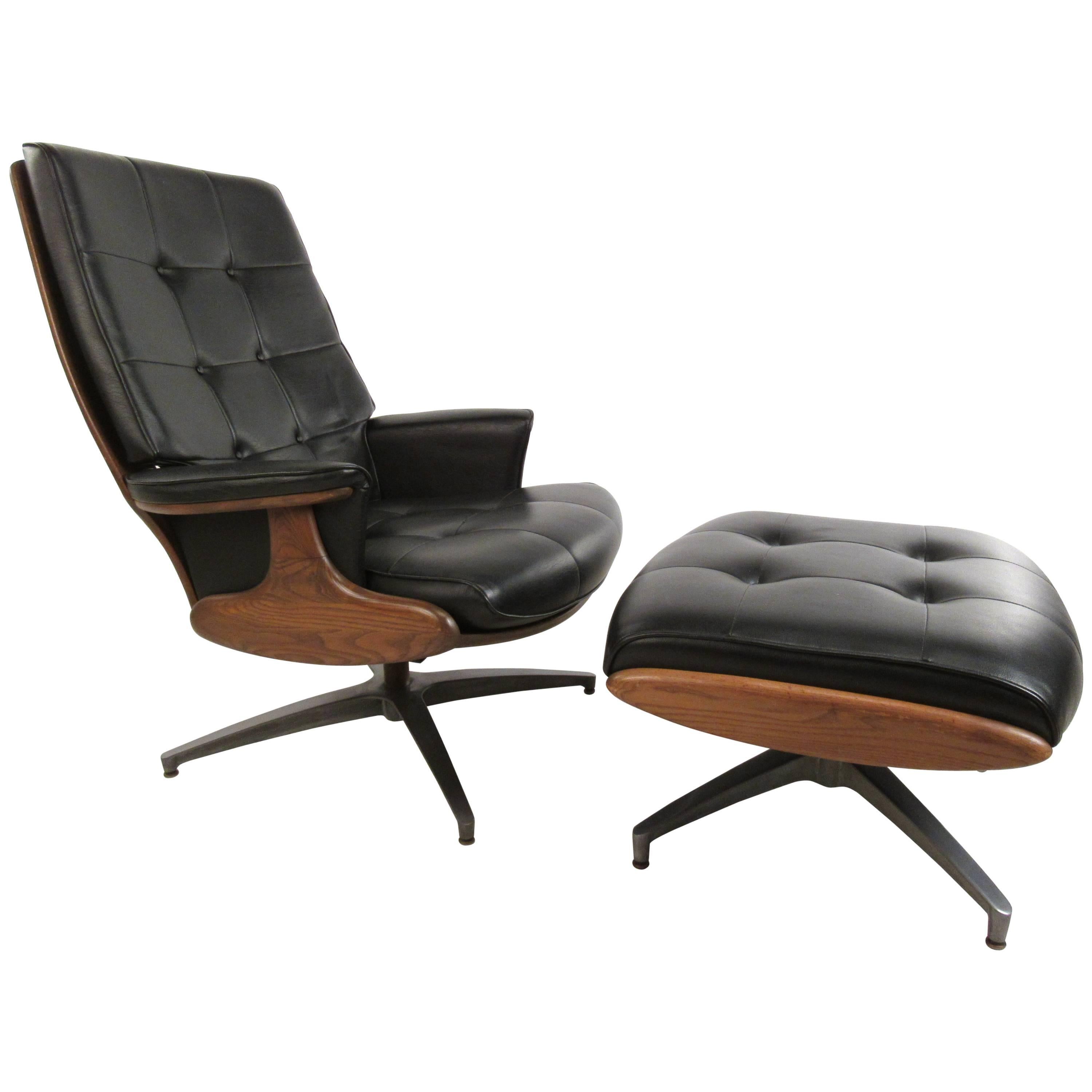 Heywood-Wakefield Swivel Lounge Chair with Ottoman
