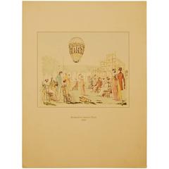 19th Century Hand Colored Print "Montgolfiere lancee a' Tivoli 1800"
