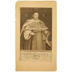 Early 18th Century Print of English Chief Justice, Court of Bench, 1735