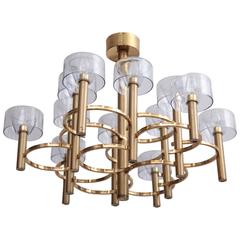 Stunning Sciolari Modernist Chandelier in Brass and Glass, Italy, 1960s 12