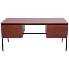 Mahogany Desk with grey formica by Pierre Guariche for Minivelle, France, 1960s