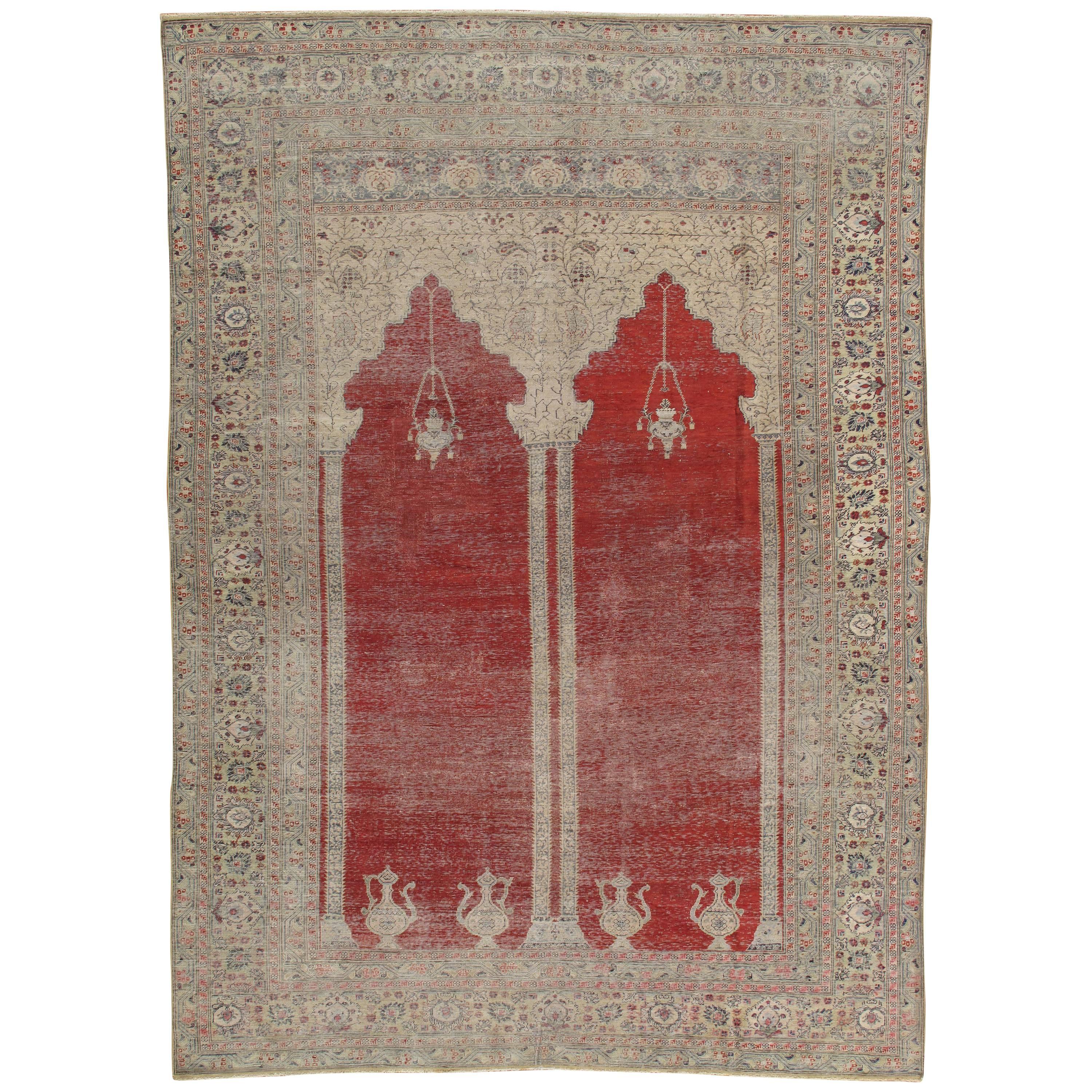 Antique Turkish Kaysari, Handmade Red Oriental Rug, Silk Rug
