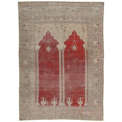 Antique Turkish Kaysari, Handmade Red Oriental Rug, Silk Rug