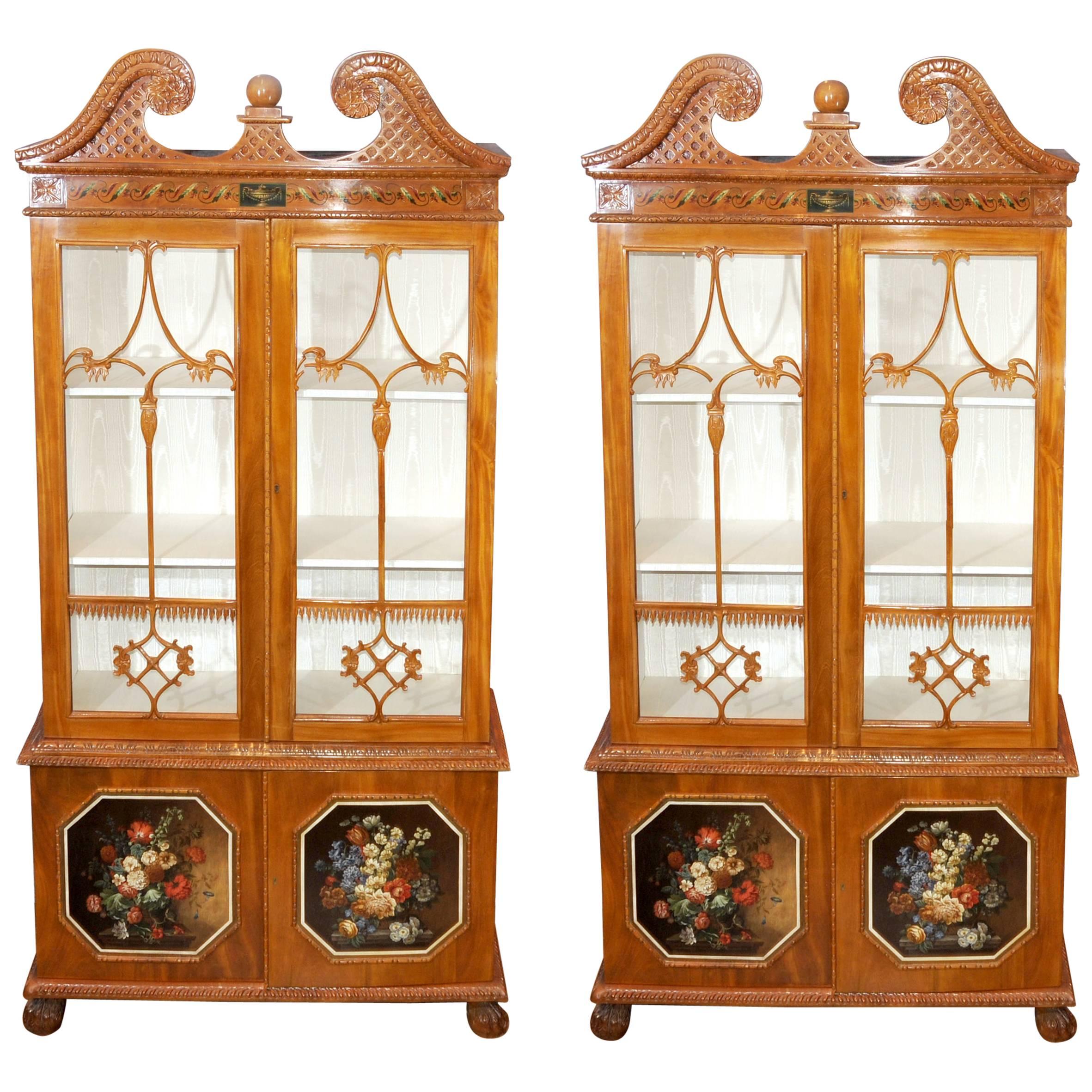 Pair of Century Antique Chippendale Glass Fronted Display Cabinets For Sale