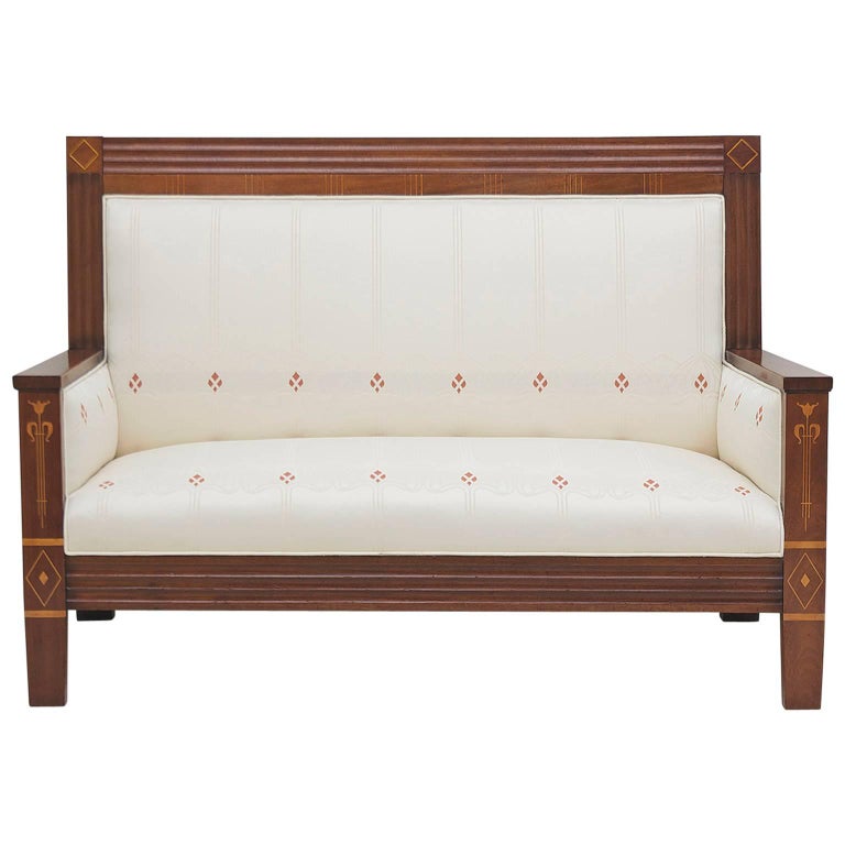 German Arts and Crafts Loveseat Upholstered in Period Style Fabric