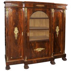 Antique French Empire Bookcase Cabinet Flame Mahogany