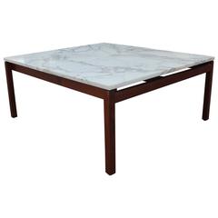 Vintage Modern Marble Square Knoll Lewis Butler Coffee Table with Walnut Base