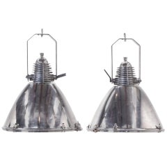 Pair of Large Stainless Steel Marine Light Fixtures or Pendants
