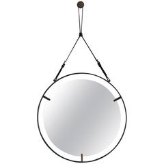 Circular Metal and Leather Mirror 12