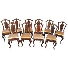 Set of Ten 19th C Italian Provincial Walnut Dining Chairs