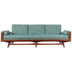 Mid-Century Sofa with Sculptural Floating Walnut Base