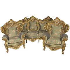  Vintage French Rococo Sofa Suite Gilt Armchairs