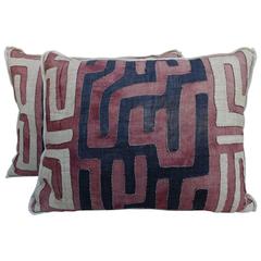 Pair of Rust, Black and Natural Kuba Cloth Pillows