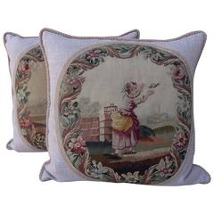 Pair of 19th Century French Aubusson Pillows by Melissa Levinson 4