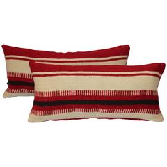 Vintage Pair of Mexican Indian Weaving Striped Bolster Pillows