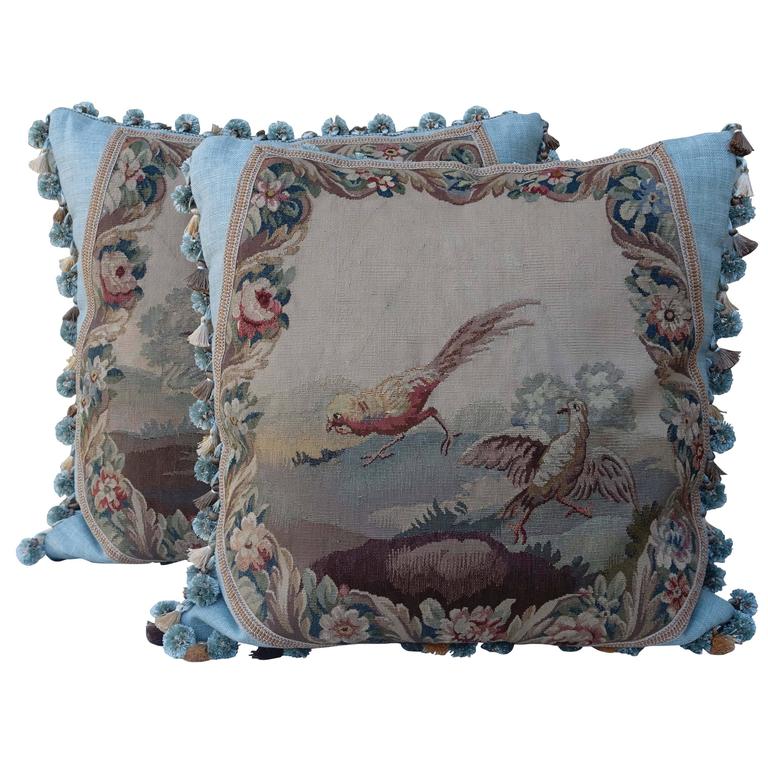 Pair of 19th Century French Aubusson Pillows by Melissa Levinson For