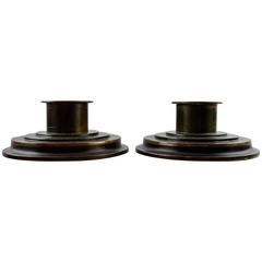Just Andersen Art Deco, Pair of Light Bronze Low Candlesticks, Number LB 2122