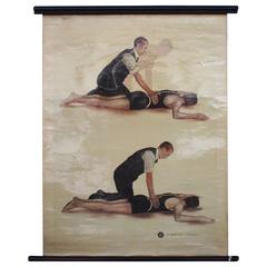 Antique Respiration Poster, St John's Ambulance, J.Tech Swimmer First Aid 1920s