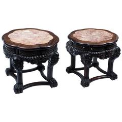 Antique Pair of Large Chinese Hardwood Pedestals Stands, circa 1880