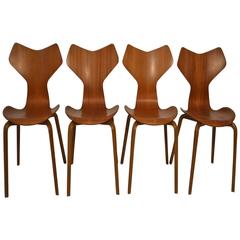 Four Danish Teak 
Grand Prix
 Dining Chairs by Arne Jacobsen for Fritz Hansen