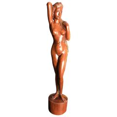 Vintage Beautiful Tall Old Hand-Carved Wood Nude Indonesian Bali Master