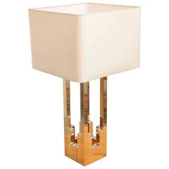 Very Huge Brass and Chrome Lumica Table Lamp in the Manner of Willy Rizzo 10