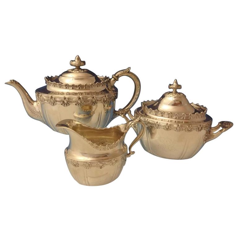 English King by Tiffany Sterling Silver Tea Set Sugar Creamer 3Piece