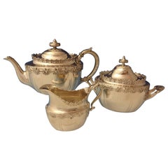 Antique English King by Tiffany Sterling Silver Tea Set Sugar Creamer 3-Piece #0173