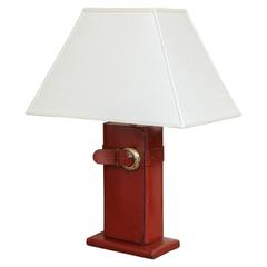 Leather Lamp with Brass Buckle, circa 1960