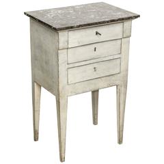 Small Gray, Painted Commode with Original Marble Top, Belgium, circa 1850