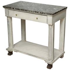 Gray Painted Empire Style Console Table with Marble Top and Paw Feet, Belgium