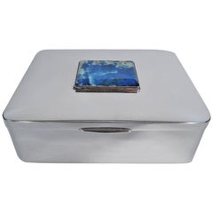 Chic Portuguese Silver and Lapis Lazuli Desk Box